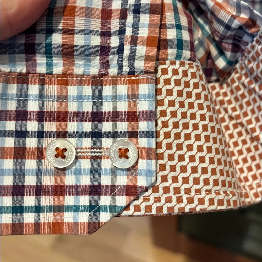 Johnston & Murphy Men’s XL Multi-Color Gingham/Plaid Long Sleeve 100% Cotton - Picture 5 of 10